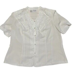 Vintage Liz Baker Blouse Shirt Women’s Size 12 Top Beautiful Embroidered Pearl